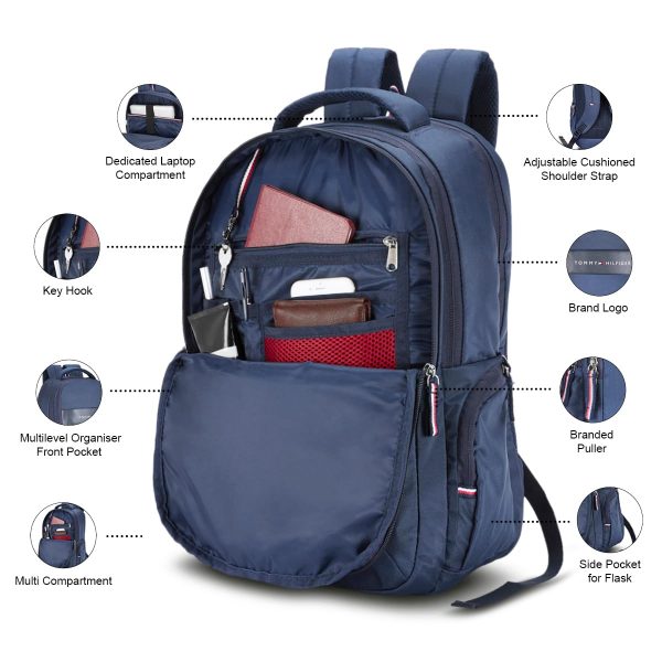 Buy Tommy Hilfiger Joshua Polyester Unisex 15 Inch Laptop Backpack - Navy | 21 Ltr Capacity| Padded & Adjustable Strap | Water Resistant | 3 Compartment | Water Bottle Holder | USB Cable holder Pocket at Amazon.inRufus AI - Image 6