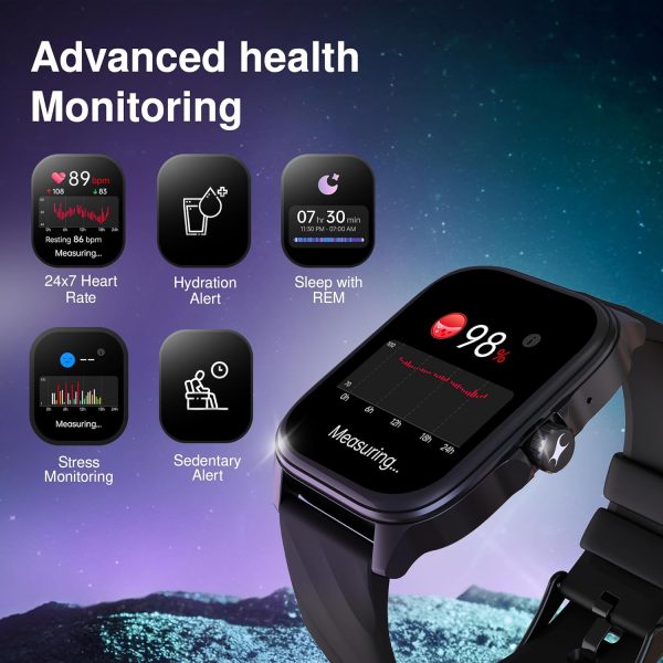 Fastrack New Astor FS1 PRO Smart Watch, Large Super AMOLED Display (1.97") AOD, AI Voice Assistance, Functional Crown, SingleSync BT Calling, 100+ Sports Modes & Smartwatch Faces, IP68 (Black) - Image 6