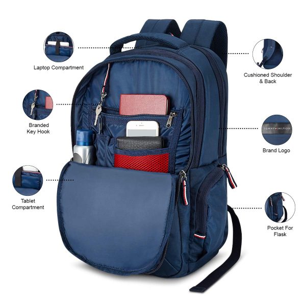 Buy Tommy Hilfiger Joshua Polyester Unisex 15 Inch Laptop Backpack - Navy | 21 Ltr Capacity| Padded & Adjustable Strap | Water Resistant | 3 Compartment | Water Bottle Holder | USB Cable holder Pocket at Amazon.inRufus AI - Image 7