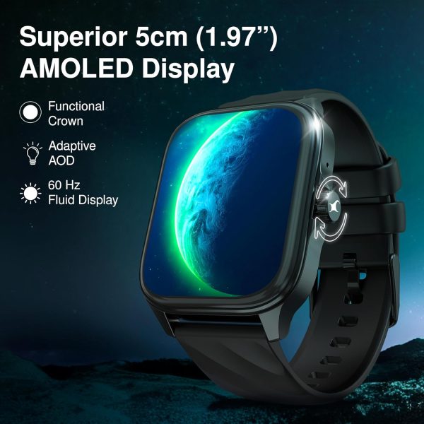 Fastrack New Astor FS1 PRO Smart Watch, Large Super AMOLED Display (1.97") AOD, AI Voice Assistance, Functional Crown, SingleSync BT Calling, 100+ Sports Modes & Smartwatch Faces, IP68 (Black) - Image 3